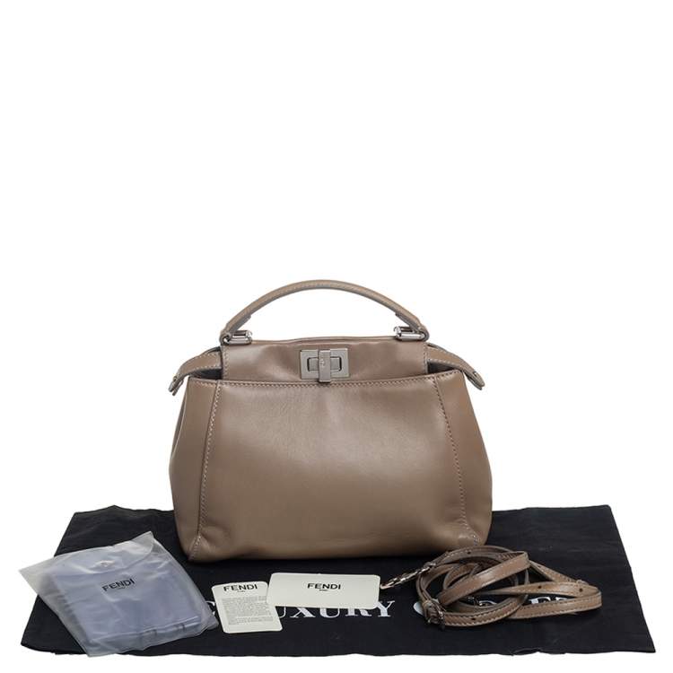 Pre Owned Fendi Brown Leather Mini Peekaboo Top Handle Bag
