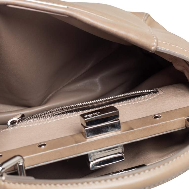 Pre Owned Fendi Brown Leather Mini Peekaboo Top Handle Bag