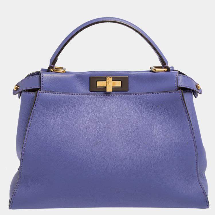 Pre Owned Fendi Purple Leather Medium Peekaboo Top Handle Bag