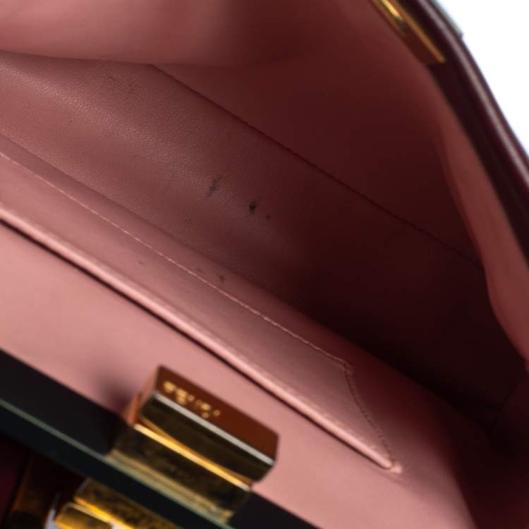 Pre Owned Fendi Burgundy/Olive Green Leather Mini Peekaboo Top Handle Bag