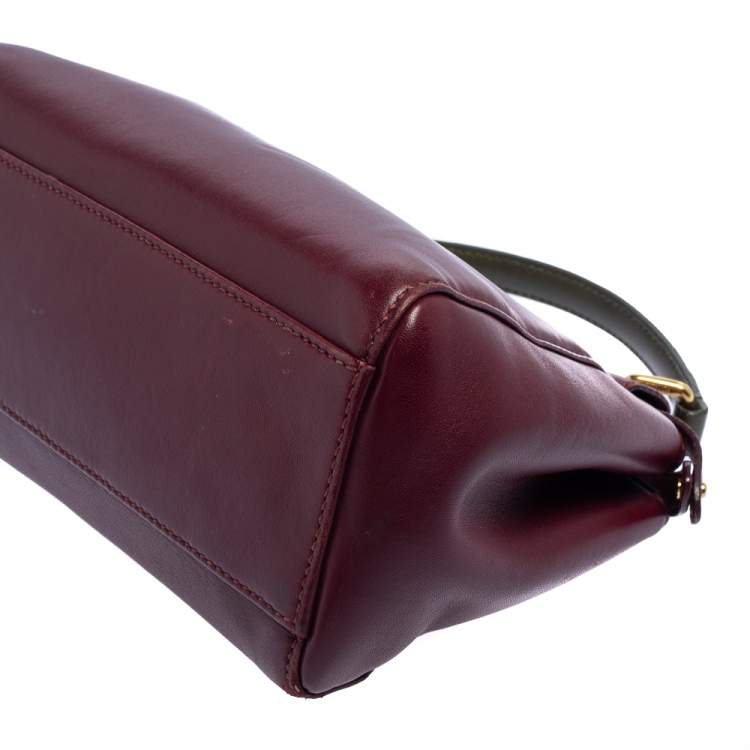 Pre Owned Fendi Burgundy/Olive Green Leather Mini Peekaboo Top Handle Bag