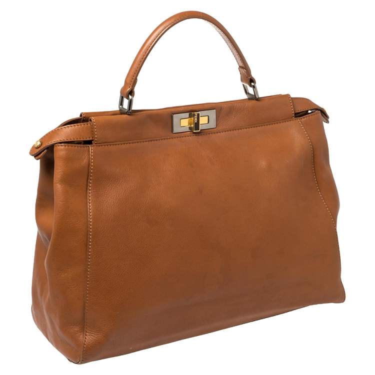 Pre Owned Fendi Tan Leather Large Peekaboo Top Handle Bag