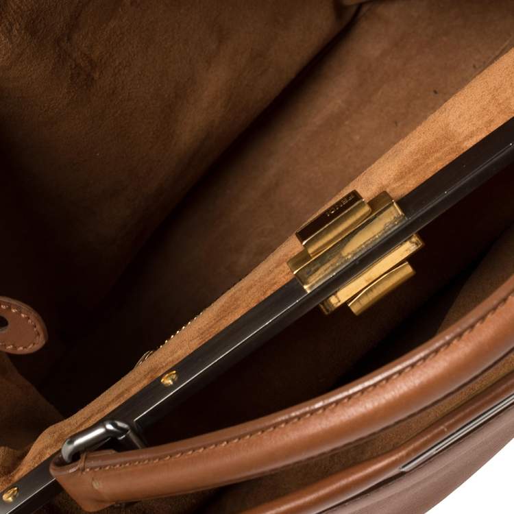 Pre Owned Fendi Tan Leather Large Peekaboo Top Handle Bag