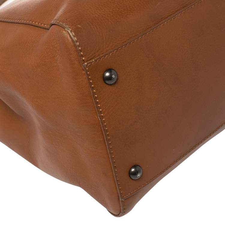 Pre Owned Fendi Tan Leather Large Peekaboo Top Handle Bag