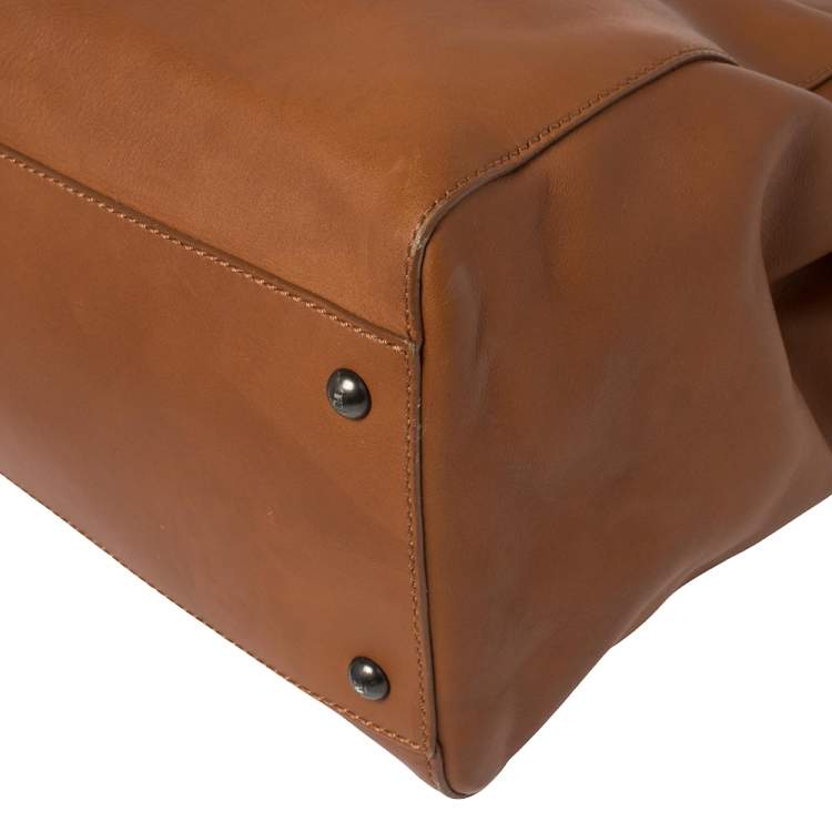 Pre Owned Fendi Tan Leather Large Peekaboo Top Handle Bag
