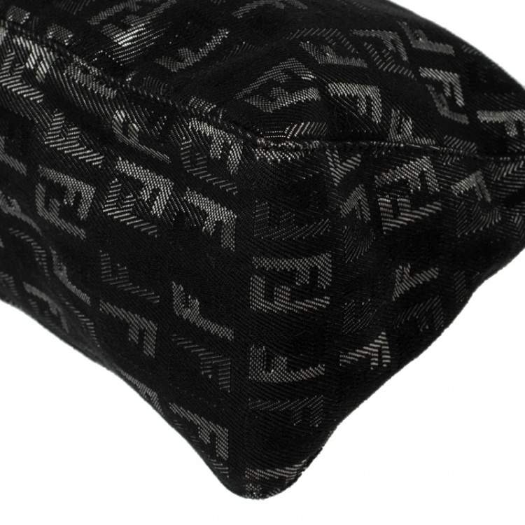 Pre Owned Fendi Black Zucchino Denim Pochette Zip Shoulder Bag