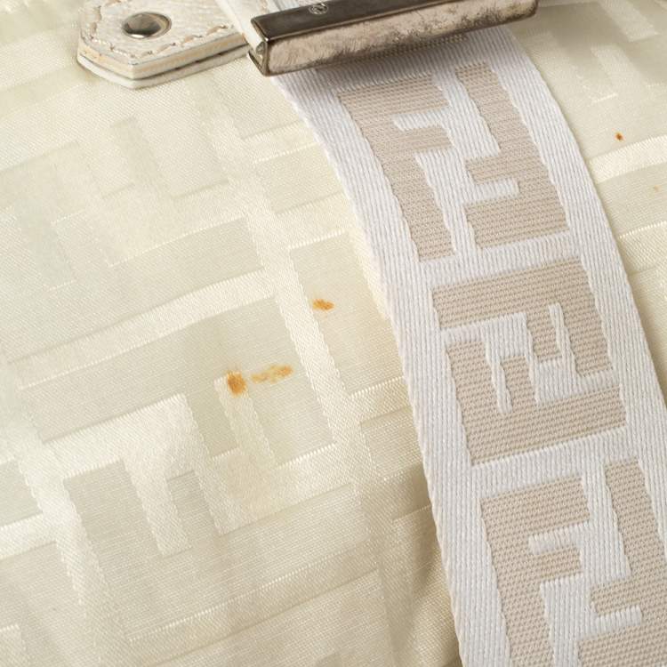 Pre Owned Fendi Off White Zucca Nylon and Leather Satchel 