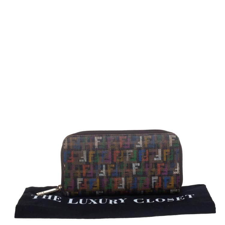 Pre Owned Fendi Multicolor Zucchino Coated Canvas Zip Around Wallet 