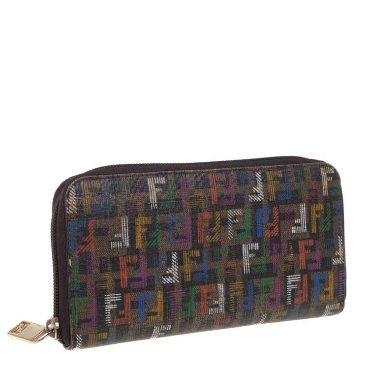 Pre Owned Fendi Multicolor Zucchino Coated Canvas Zip Around Wallet 
