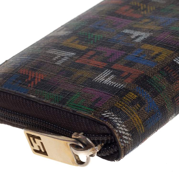 Pre Owned Fendi Multicolor Zucchino Coated Canvas Zip Around Wallet 