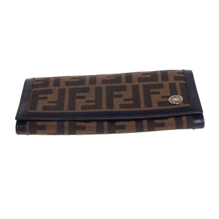 Pre Owned Fendi Tobacco Zucca Canvas and Leather Flap Continental Wallet