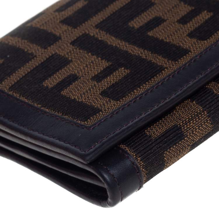 Pre Owned Fendi Tobacco Zucca Canvas and Leather Flap Continental Wallet