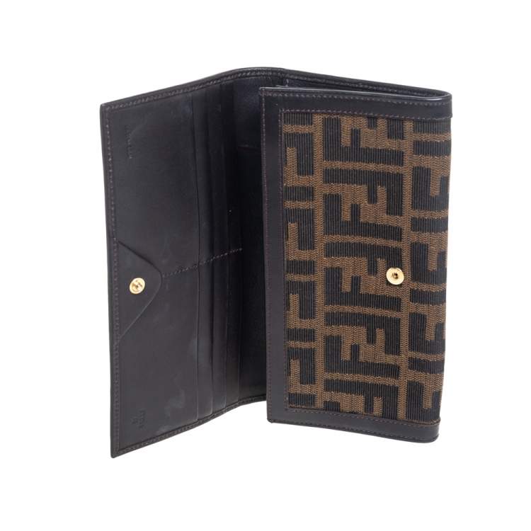 Fendi Brown Continental Ff Leather Chain Wallet