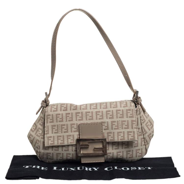 Pre Owned Fendi Beige Zucchino Canvas and Leather Baguette Bag