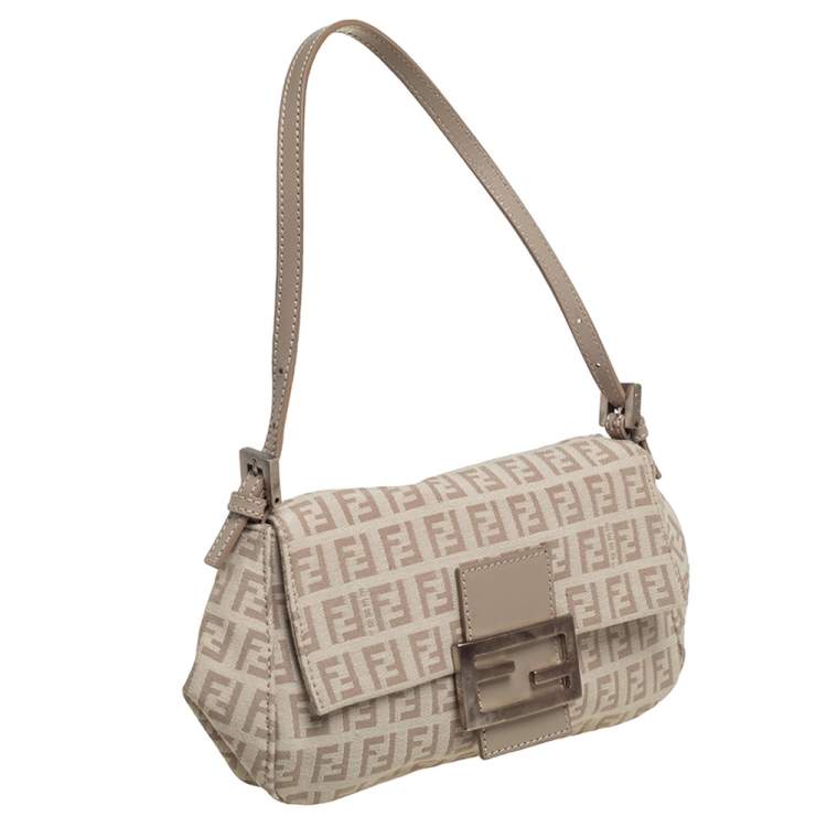 Pre Owned Fendi Beige Zucchino Canvas and Leather Baguette Bag