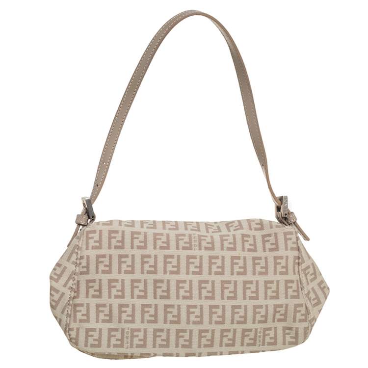 Pre Owned Fendi Beige Zucchino Canvas and Leather Baguette Bag