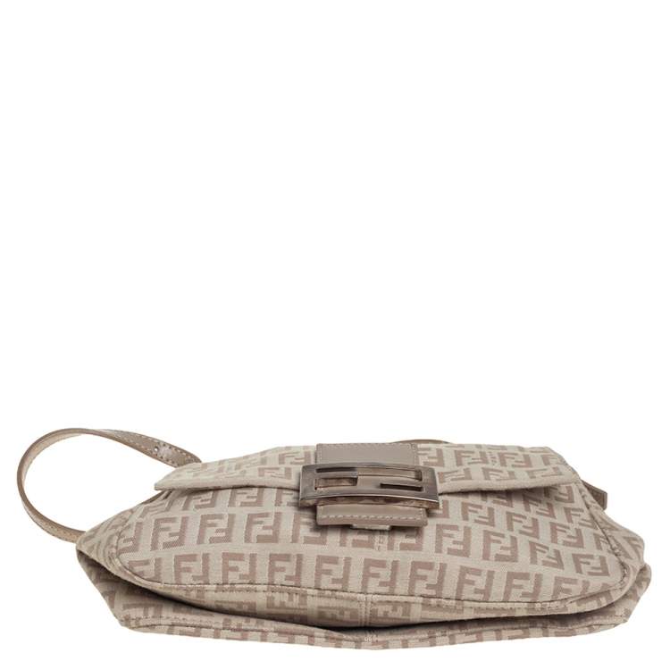 Pre Owned Fendi Beige Zucchino Canvas and Leather Baguette Bag