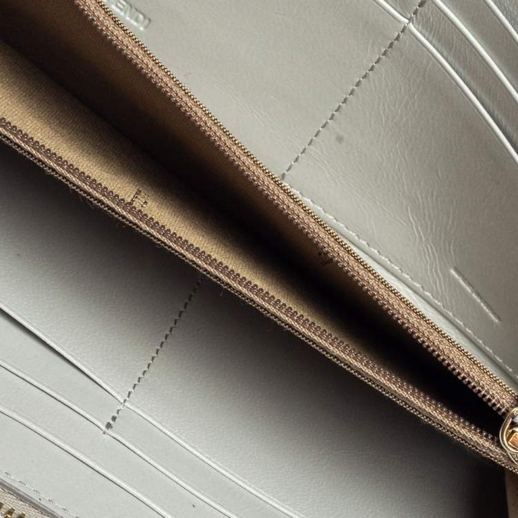 Pre Owned Fendi Metallic Silver Leather Zip Around Wallet