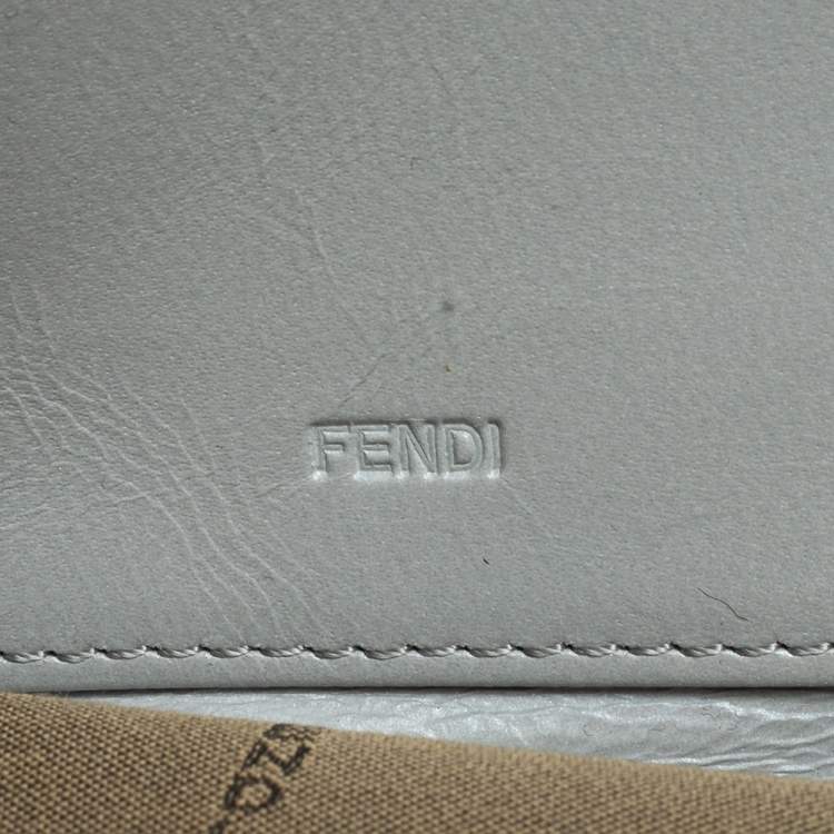 Pre Owned Fendi Metallic Silver Leather Zip Around Wallet