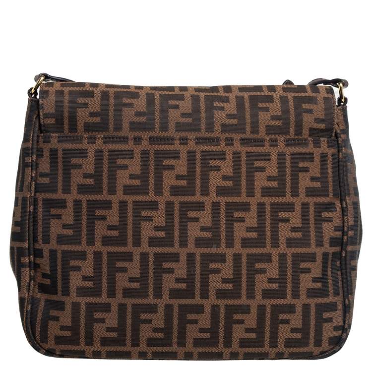 Pre Owned Fendi Tobacco Zucca Canvas and Leather Flap Shoulder Bag