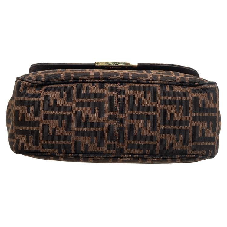 Pre Owned Fendi Tobacco Zucca Canvas and Leather Flap Shoulder Bag