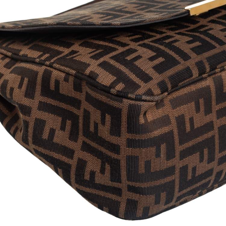 Pre Owned Fendi Tobacco Zucca Canvas and Leather Flap Shoulder Bag