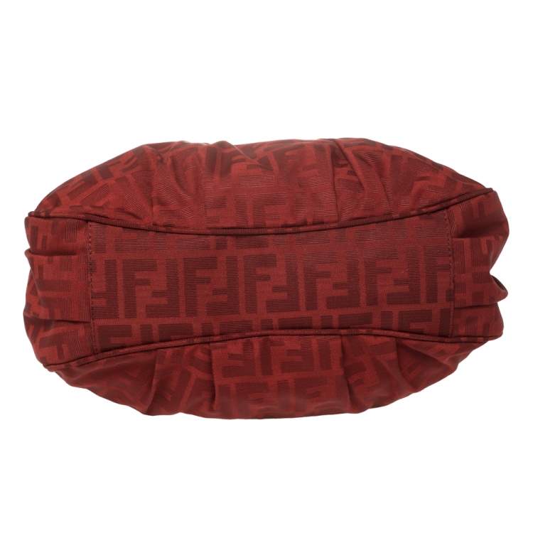 Pre Owned Fendi Red Zucca Canvas and Patent Leather Small Mia Tote