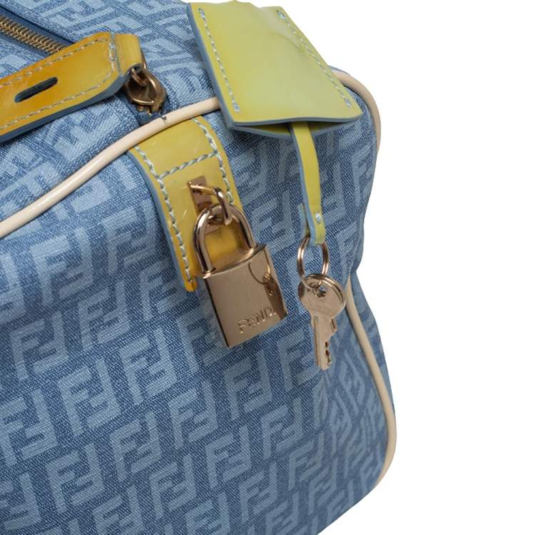 Pre Owned Fendi Multicolor Zucchino Coated Canvas and Patent Leather Forever Bauletto Boston Bag