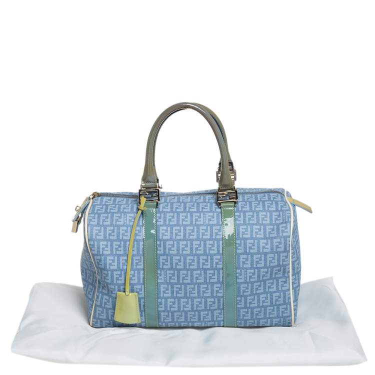 Pre Owned Fendi Multicolor Zucchino Coated Canvas and Patent Leather Forever Bauletto Boston Bag