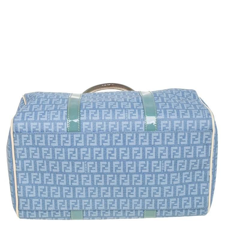 Pre Owned Fendi Multicolor Zucchino Coated Canvas and Patent Leather Forever Bauletto Boston Bag