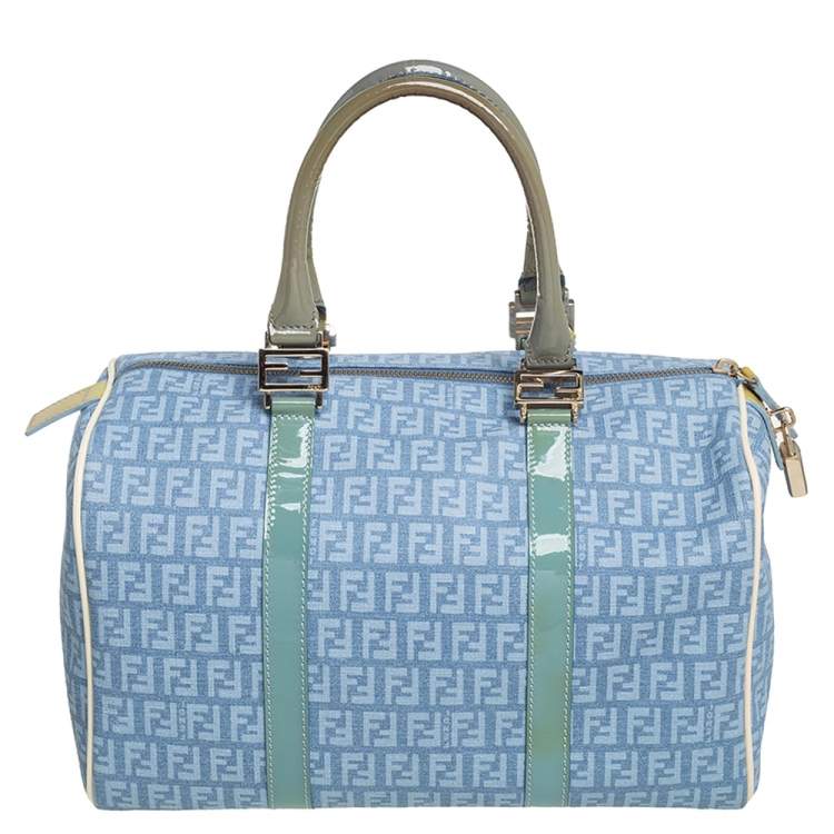 Pre Owned Fendi Multicolor Zucchino Coated Canvas and Patent Leather Forever Bauletto Boston Bag