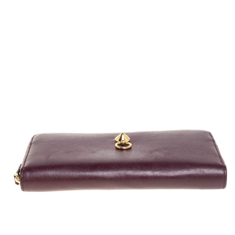 Pre Owned Fendi Burgundy Leather Dotcom Zip Around Wallet