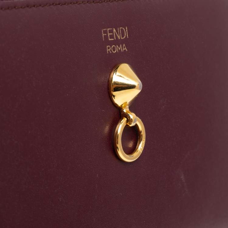 Pre Owned Fendi Burgundy Leather Dotcom Zip Around Wallet