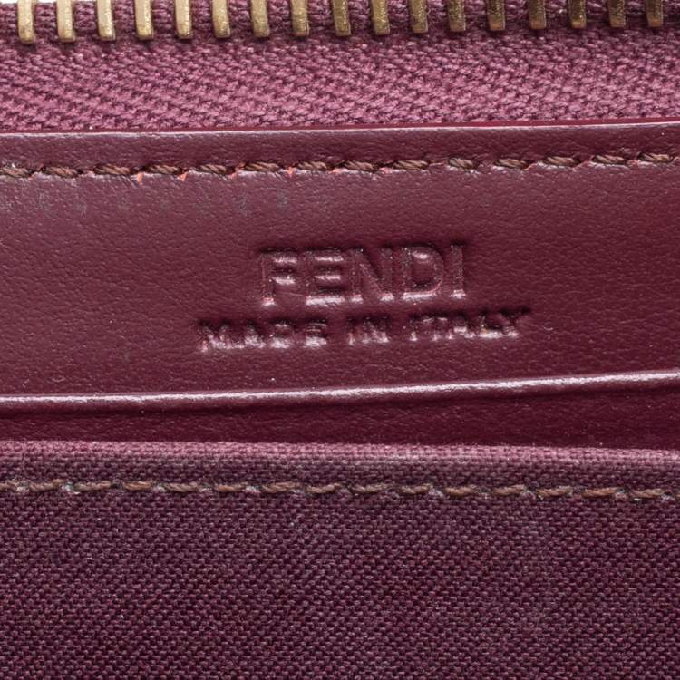Pre Owned Fendi Burgundy Leather Dotcom Zip Around Wallet