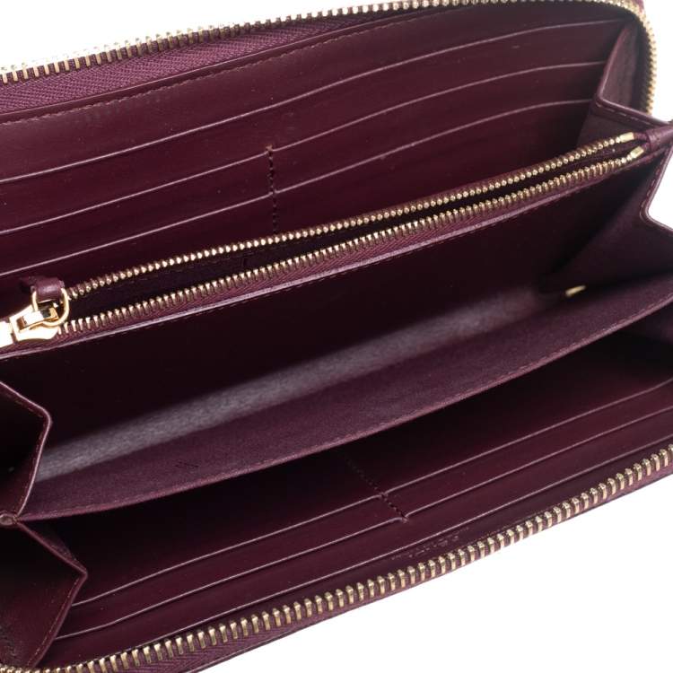 Pre Owned Fendi Burgundy Leather Dotcom Zip Around Wallet
