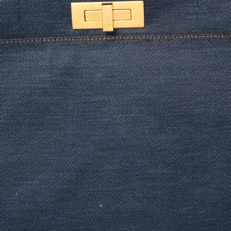 Pre Owned Fendi Blue/Dark Brown Denim and Leather Large Peekaboo Top Handle Bag