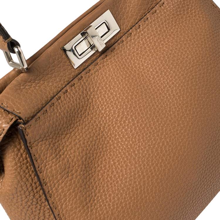 Pre Owned Fendi Brown Leather Medium Selleria Peekaboo Top Handle Bag