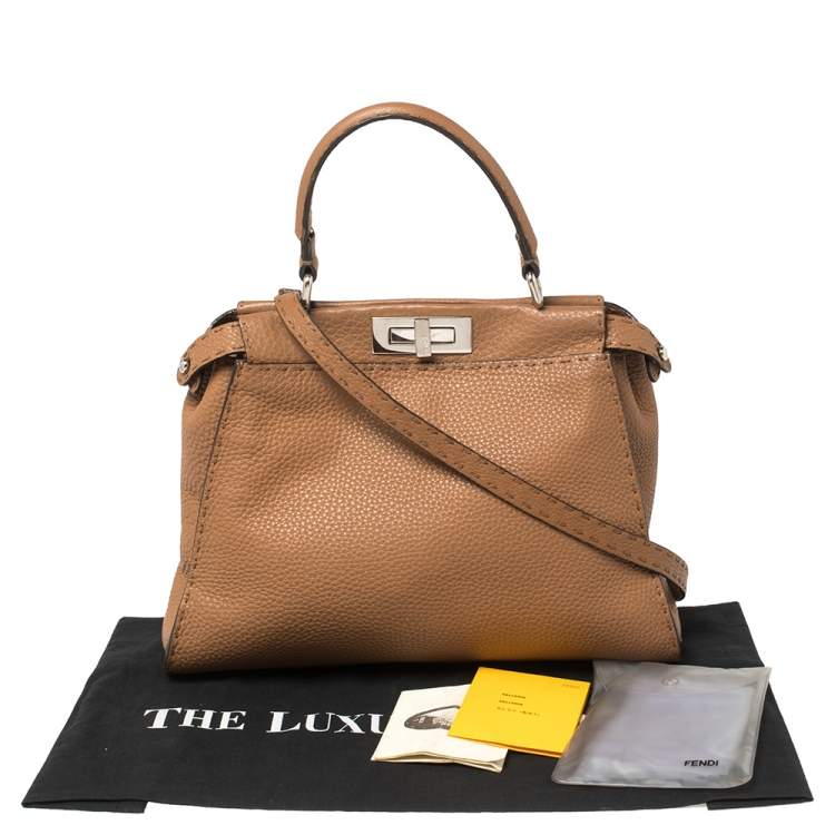 Pre Owned Fendi Brown Leather Medium Selleria Peekaboo Top Handle Bag