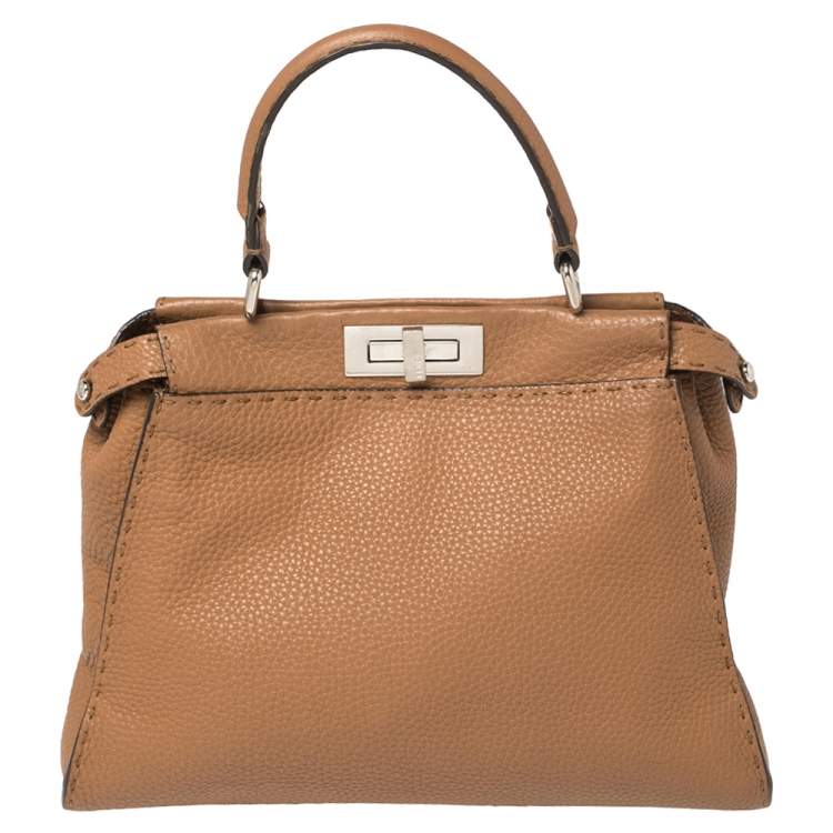 Pre Owned Fendi Brown Leather Medium Selleria Peekaboo Top Handle Bag