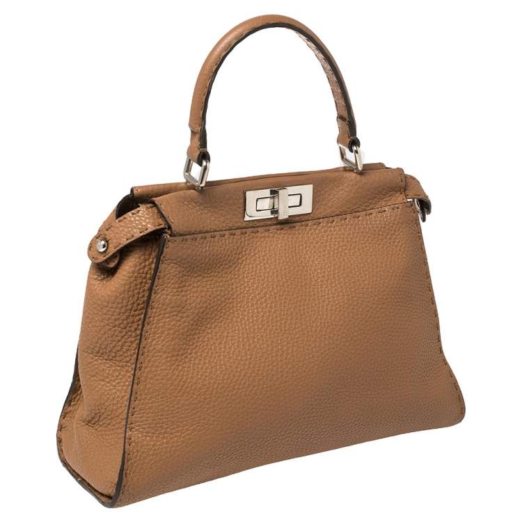 Pre Owned Fendi Brown Leather Medium Selleria Peekaboo Top Handle Bag