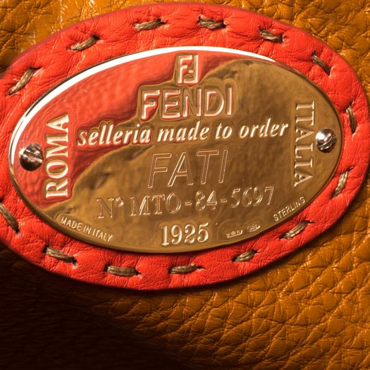 Pre Owned Fendi Coral Orange Selleria Leather Large Peekaboo Top Handle Bag