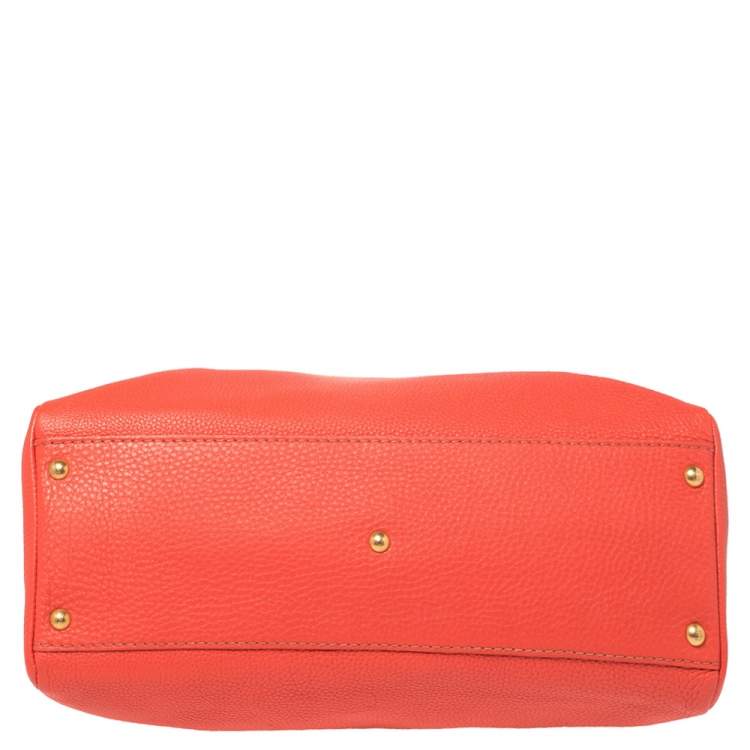 Pre Owned Fendi Coral Orange Selleria Leather Large Peekaboo Top Handle Bag