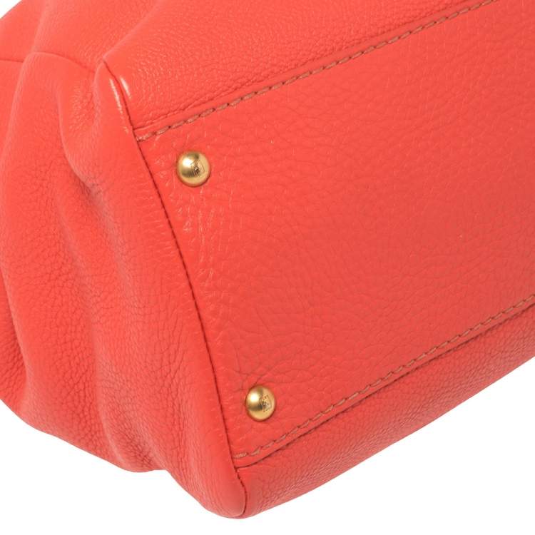 Pre Owned Fendi Coral Orange Selleria Leather Large Peekaboo Top Handle Bag