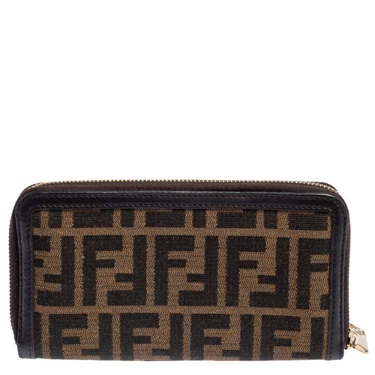 Pre Owned Fendi Tobacco Zucca Canvas and Leather Zip Around Wallet