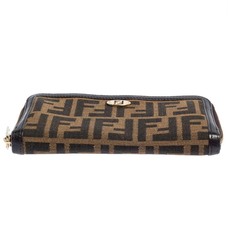 Pre Owned Fendi Tobacco Zucca Canvas and Leather Zip Around Wallet