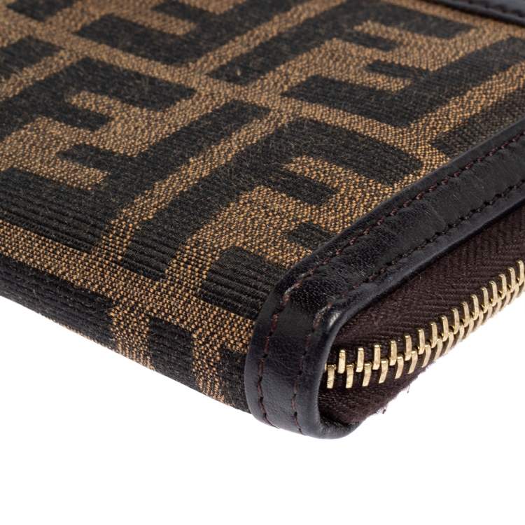 Pre Owned Fendi Tobacco Zucca Canvas and Leather Zip Around Wallet