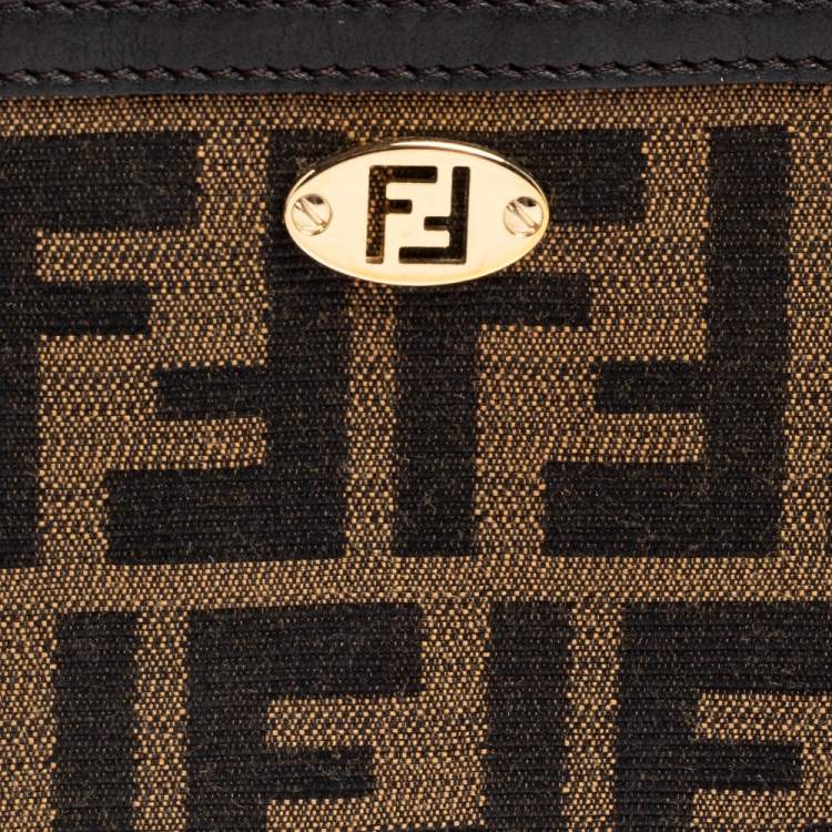 Pre Owned Fendi Tobacco Zucca Canvas and Leather Zip Around Wallet