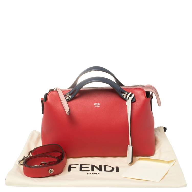 Pre Owned Fendi Red/Blue Leather Small By The Way Boston Bag