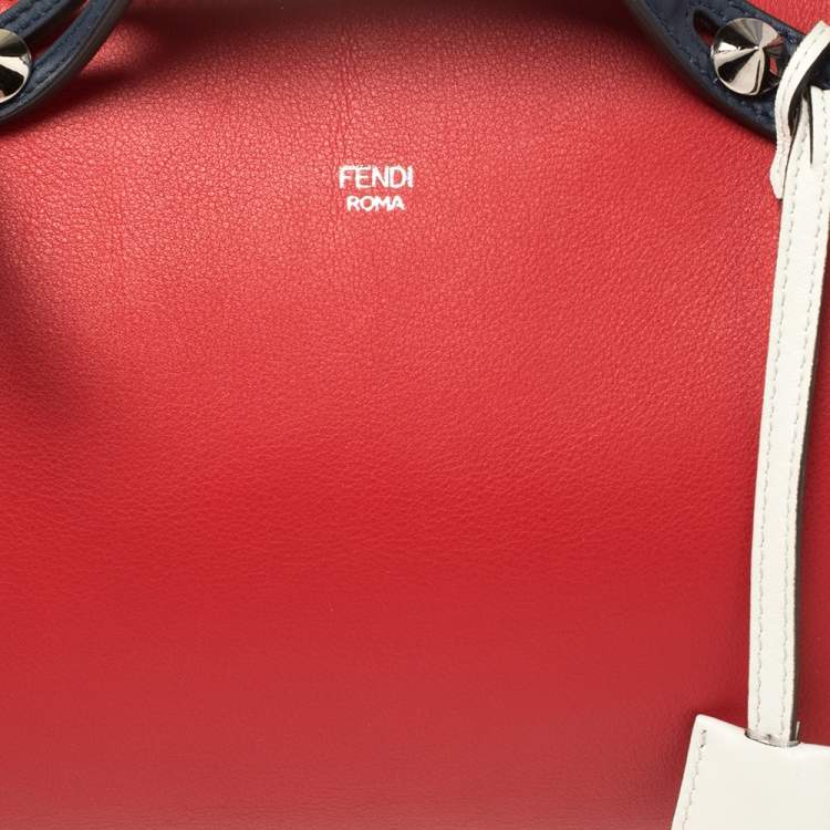 Pre Owned Fendi Red/Blue Leather Small By The Way Boston Bag