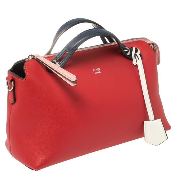 Pre Owned Fendi Red/Blue Leather Small By The Way Boston Bag